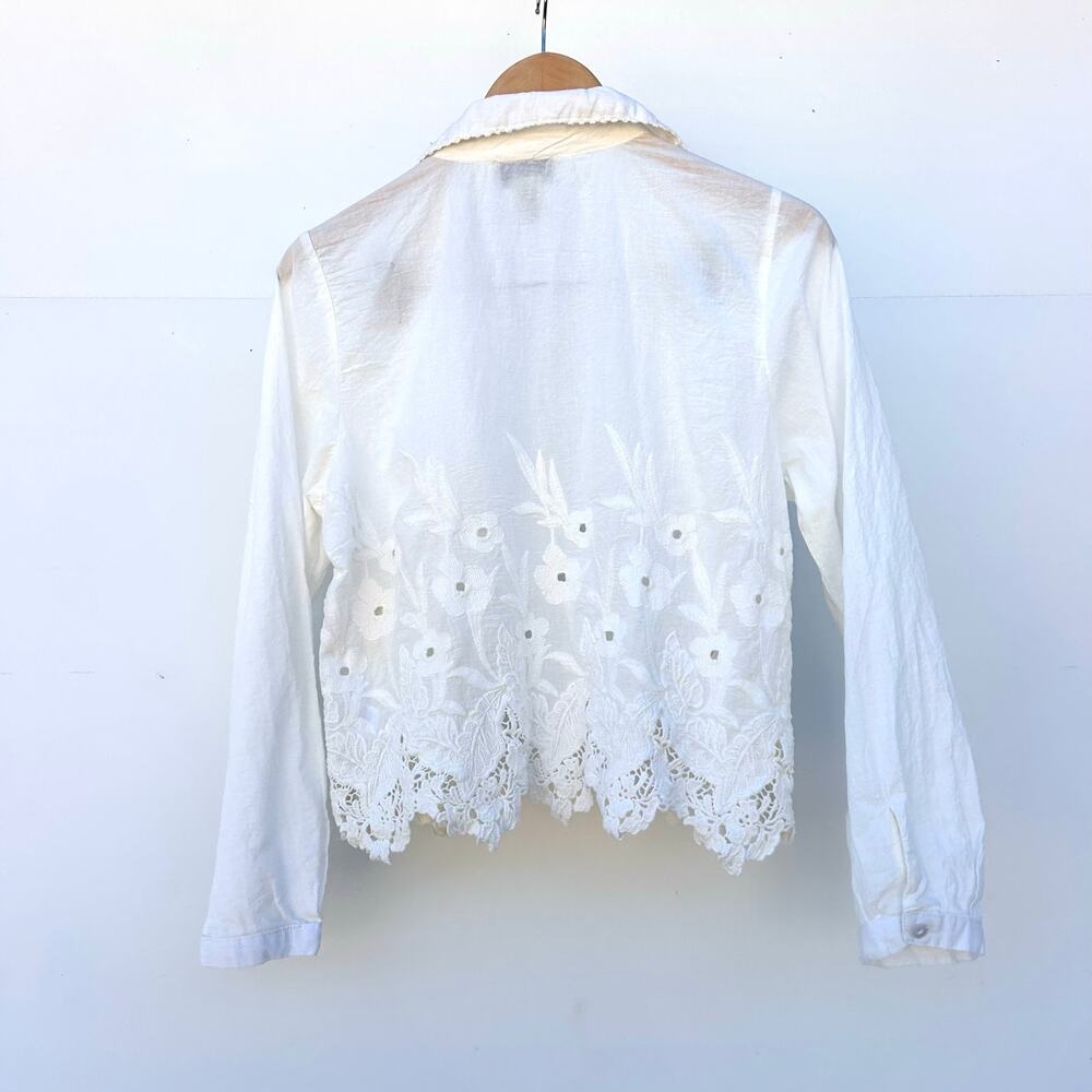 Calypso St. Barth White Lace Embroidered Button Down Medium Cottagecore Top - Picture 6 of 8